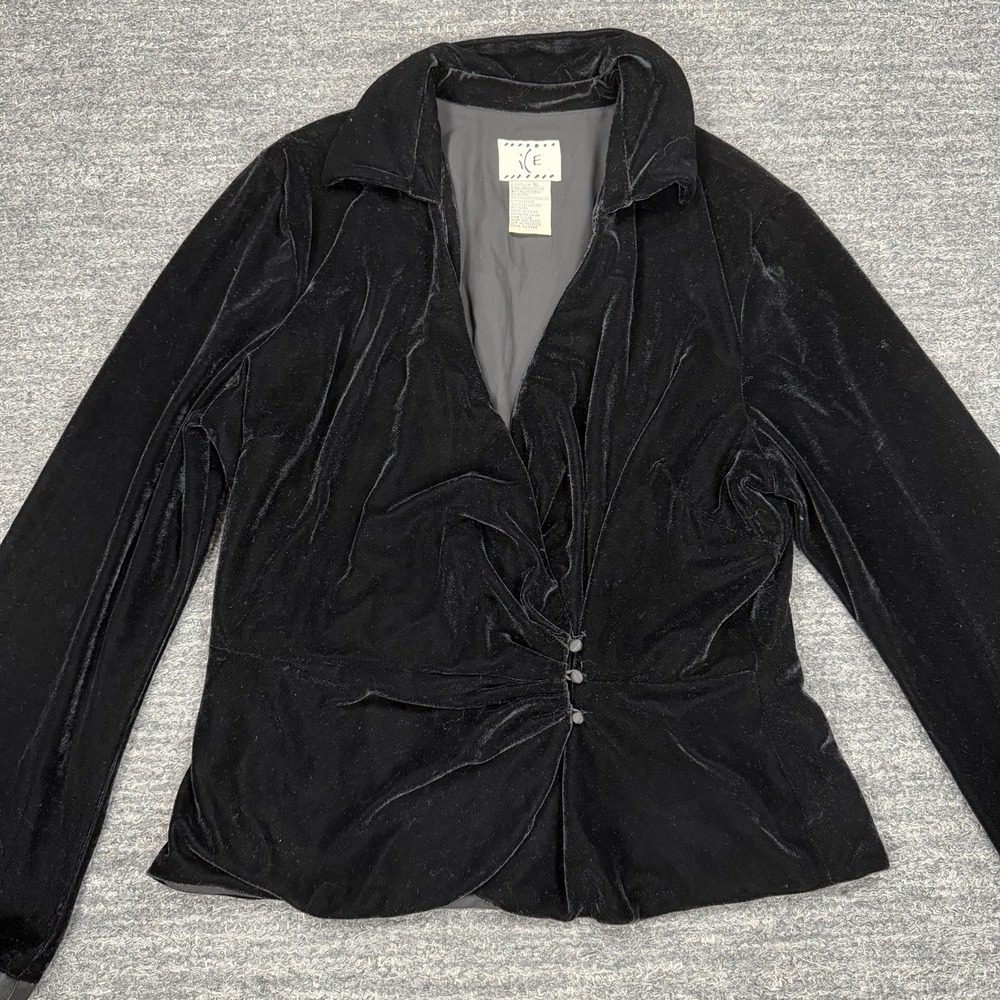 Vintage Ice Shirt Women XL Black Velvet Ruched Wrap V-Neck Goth Whimsigoth Vamp